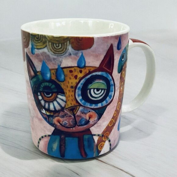 Abstract Cat and Fish Coffee Mug Tea Cup by Michelle Allen Designs Bone China - Picture 1 of 8